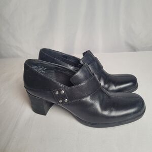 Clarks Leather Soft Cushion Witchy Black Ankle Booties Monk Strap Size 7M